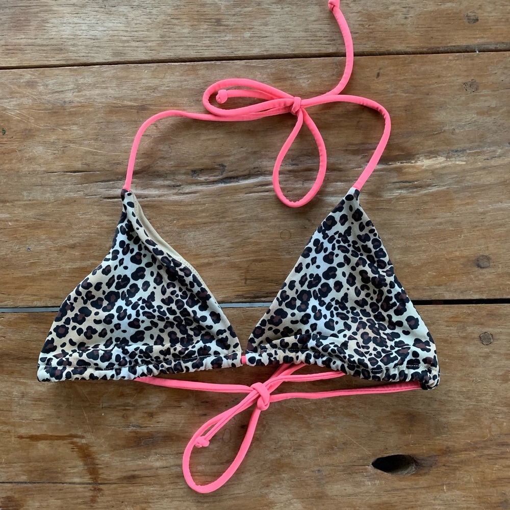 Victoria secret leopard & pink triangle bikini top